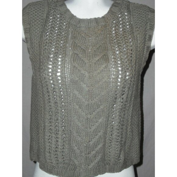 Sarah Taylor Womens Hand Knit Olive Green Sleeveless Cable Knit Sweater Sz Small - Picture 1 of 6